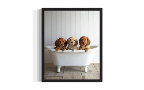 Three Cocker Spaniel Puppies in White Bathtub Sweet Dog Photo Poster
