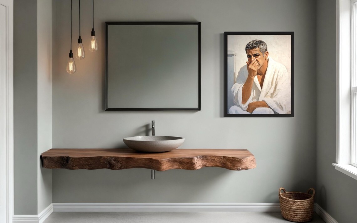 Male Hold Nose Bathroom Art Print - Image 3