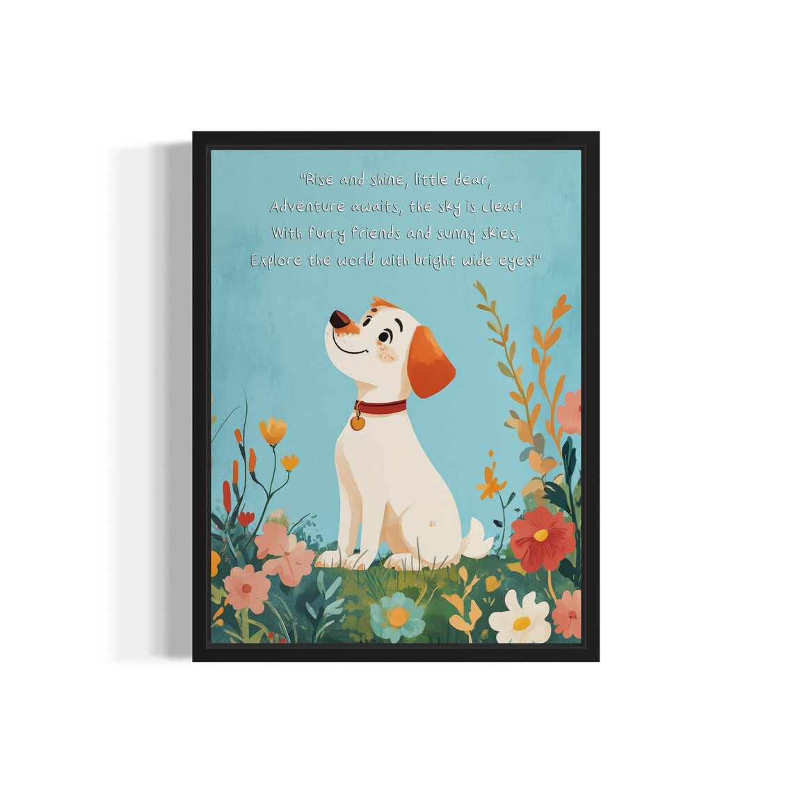 Happy Puppy Nursery Poem Rise and Shine Kids Room Wall Poster