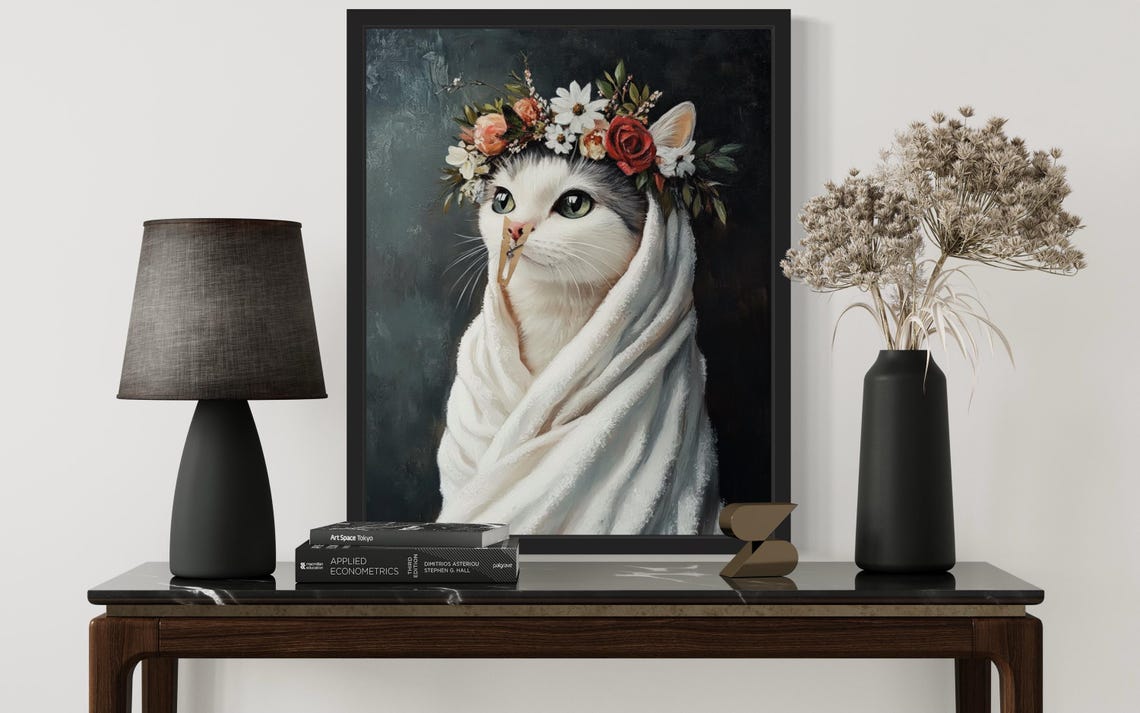 Cat Flower Crown Clothespin Funny Restroom Art Portrait Poster - Image 4