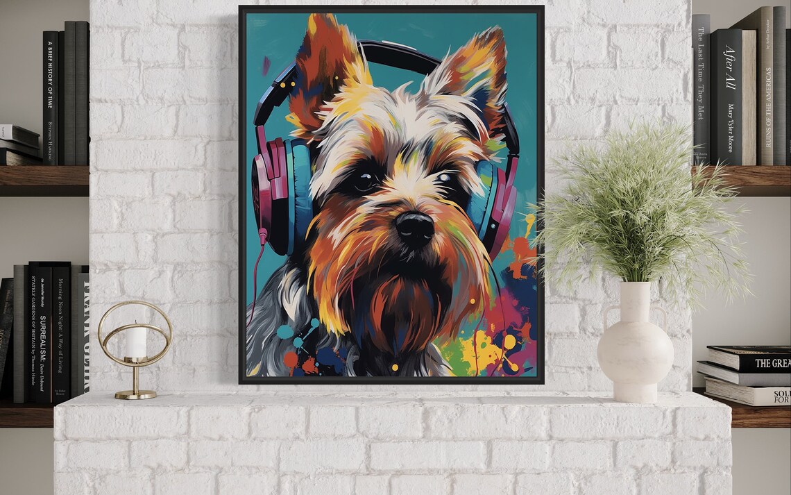 Yorkshire Terrier Wearing Colorful Headphones Pop Art Music Poster - Image 4