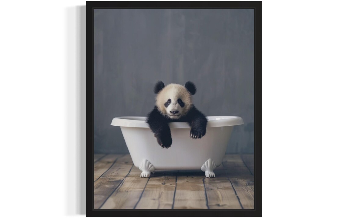 Baby Panda Peeking Over a White Clawfoot Bathtub Photo Poster