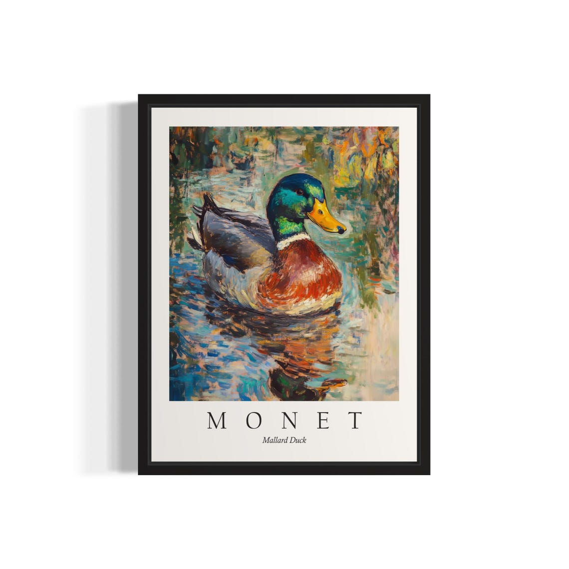 Mallard Duck Swimming in Monet Style Impressionist Art Poster