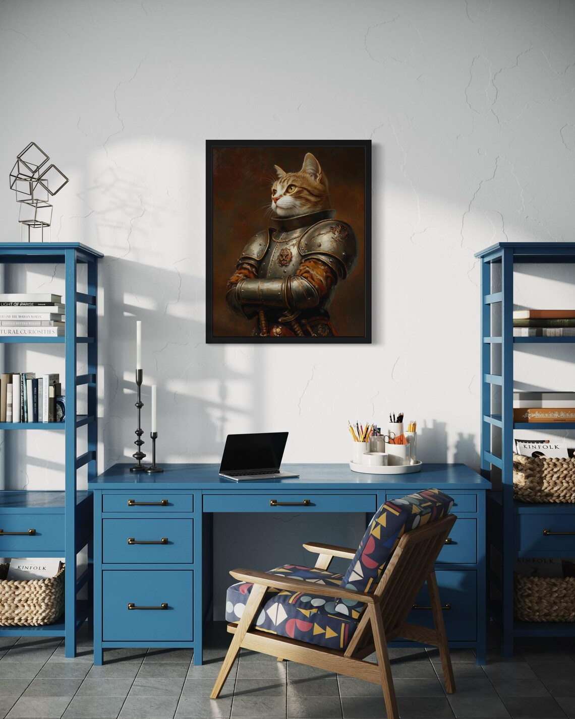 Ginger Tabby Cat In Medieval Knight Armor Oil Portrait Poster - Image 4