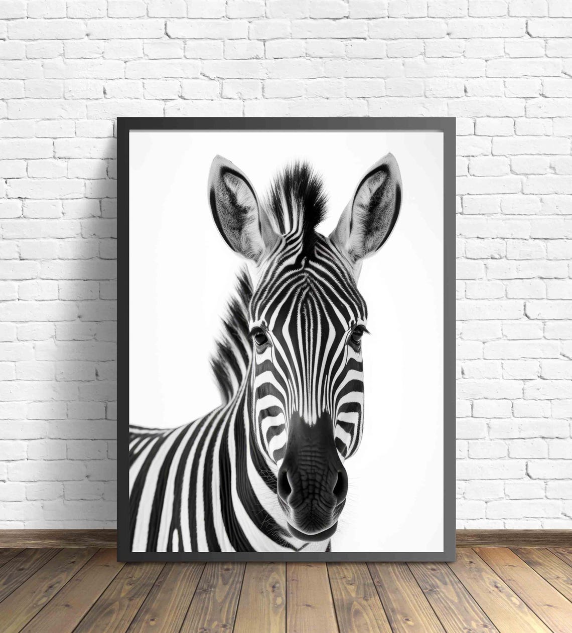 Zebra Black and White Striped Front Portrait Wildlife Poster - Image 3