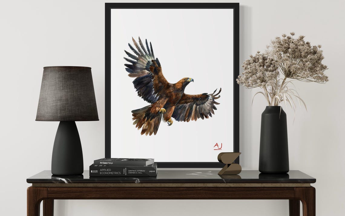 Golden Eagle Soaring With Spread Wings Watercolor Art Poster - Image 2