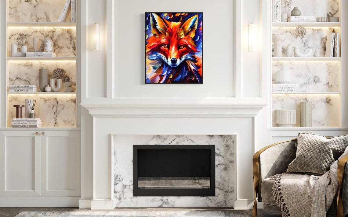 Fiery Red Fox Face Abstract Bold Oil Painting Wildlife Art Poster - Image 2