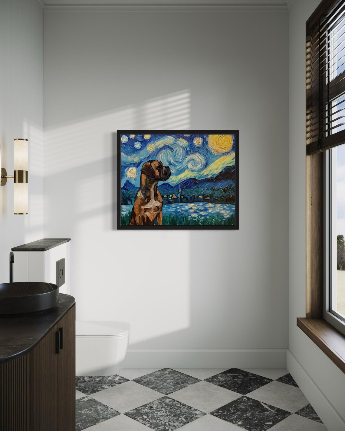 Boxer Dog Starry Night Van Gogh Style Canine Portrait Poster - Image 4