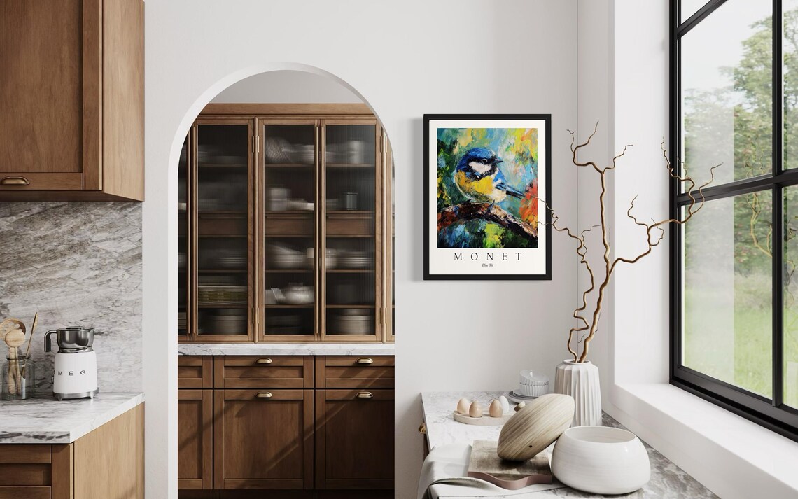 Blue Tit Bird, Monet-Inspired Wall Art Print - Image 2