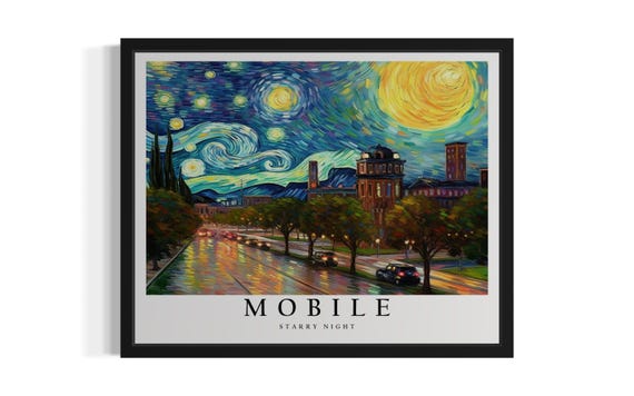 Mobile Alabama Starry Night Art Print Wall Art Poster Original Paint Artwork Artwork Decor