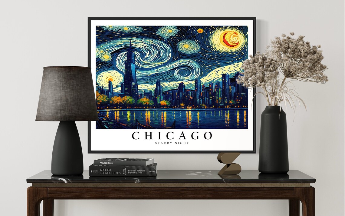 Chicago Illinois Lakefront Skyline Van Gogh Starry Night City Poster - Image 3