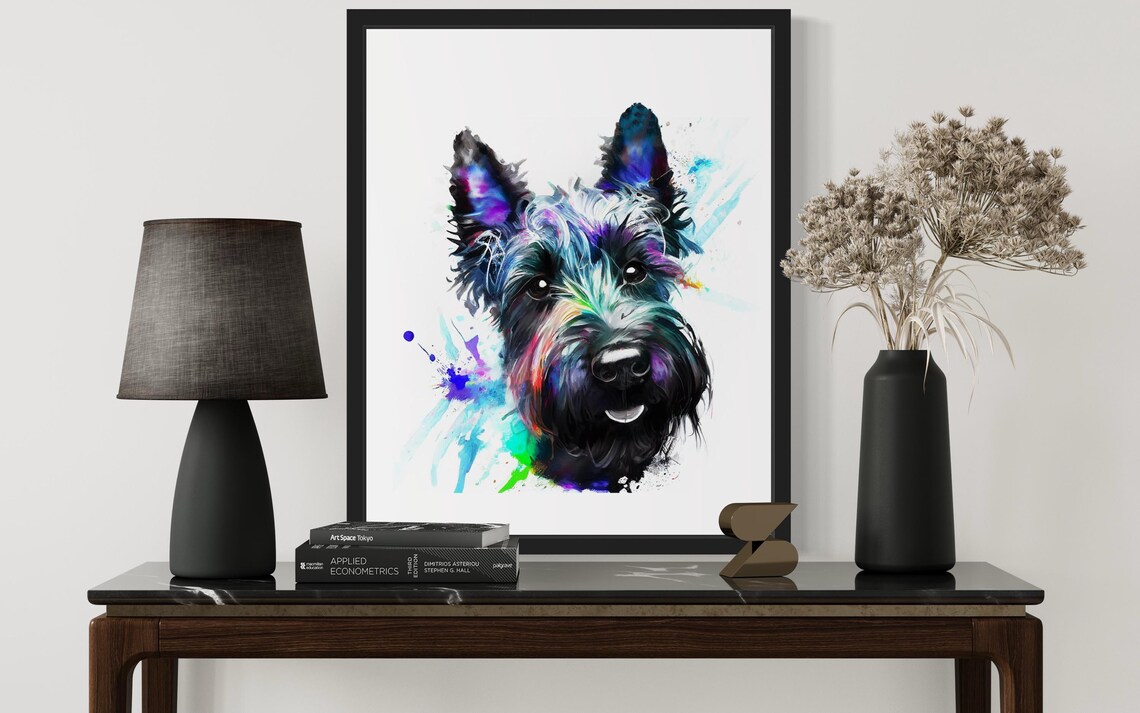 Scottish Terrier Black Dog Rainbow Watercolor Portrait Art Poster - Image 3