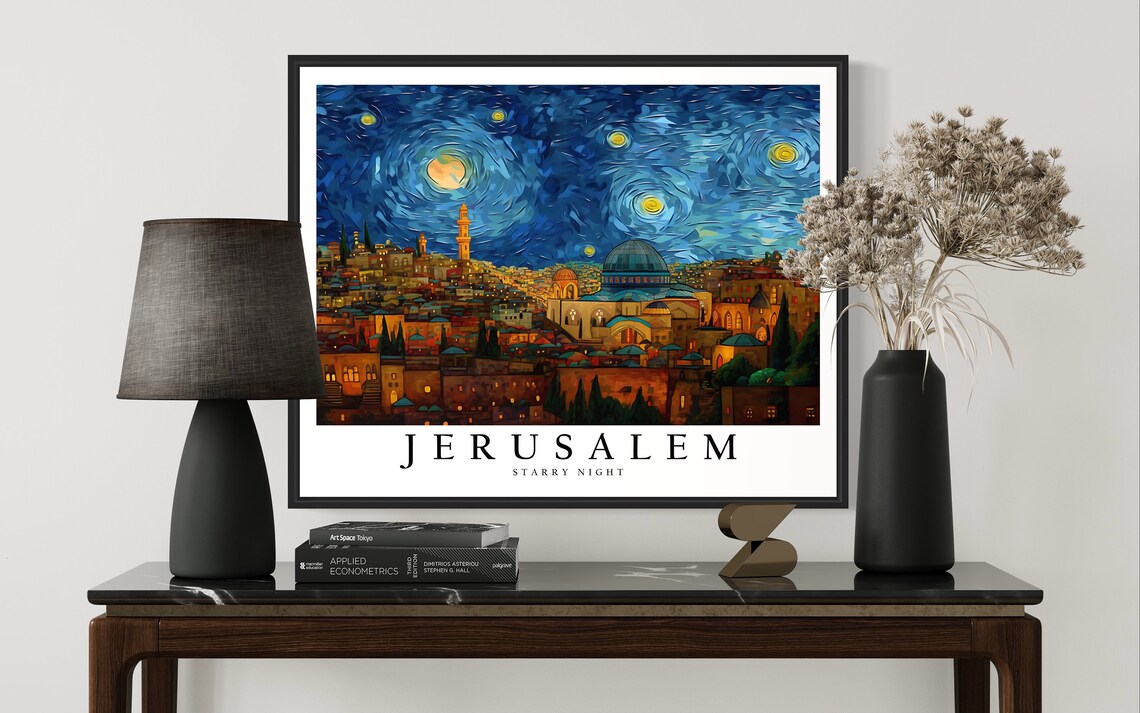 Jerusalem Old City Under Van Gogh Starry Night Sky Art Poster - Image 3