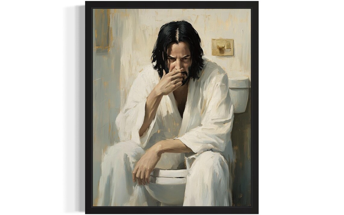 Male Hold Nose Bathroom Art Print