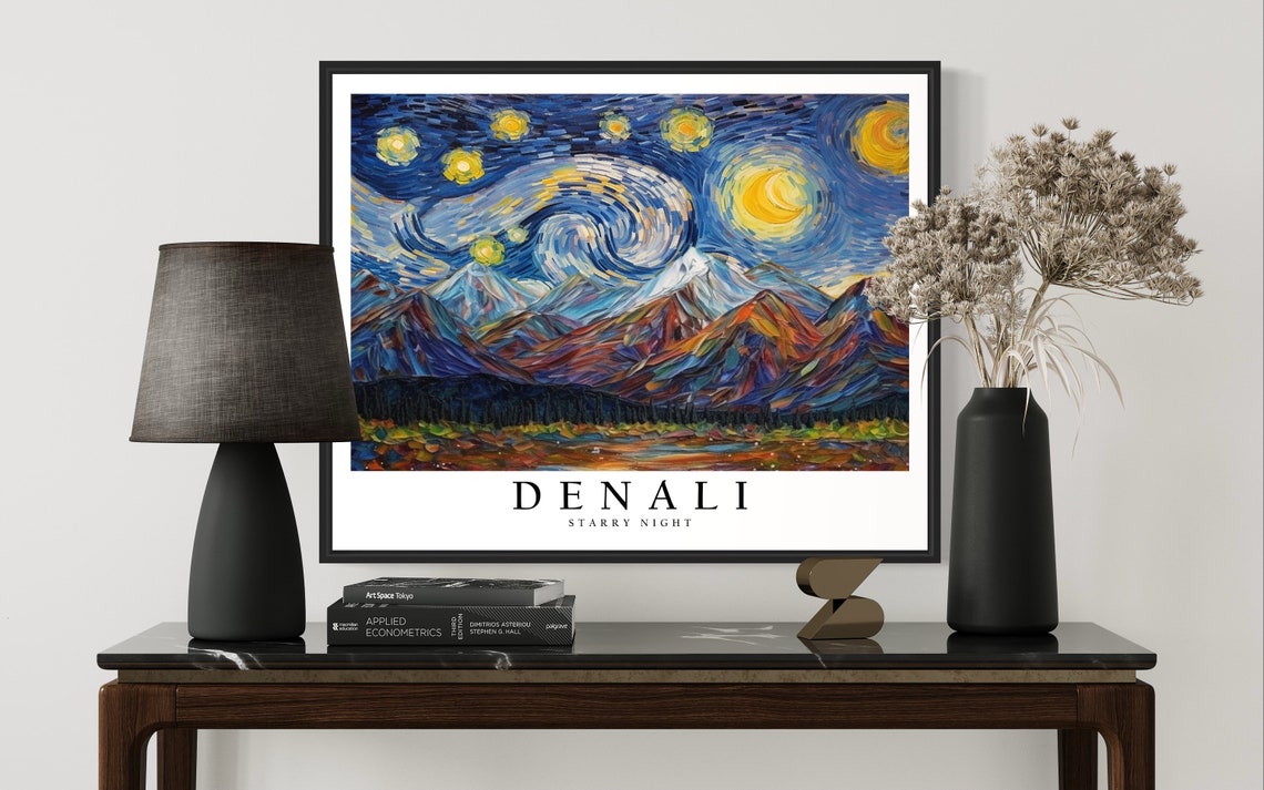 Denali Starry Night Van Gogh Style Mountain Range Art Poster - Image 3