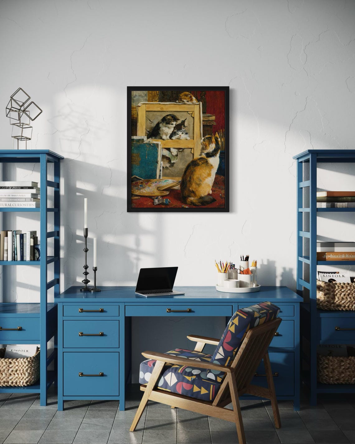 Curious Kittens Peeking Through Torn Canvas In Artists Studio Poster - Image 3