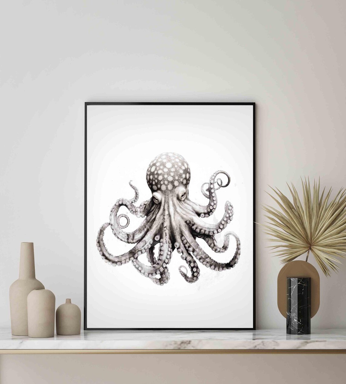 Graceful Octopus with Curled Tentacles in Watercolor Art Poster - Image 4