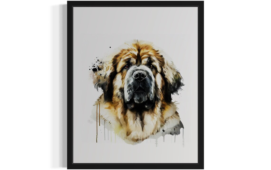 Tibetan Mastiff Watercolor Portrait Majestic Giant Dog Art Poster