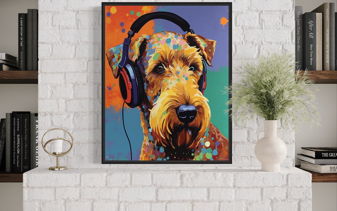Welsh Terrier Wearing Headphones Colorful Pop Art Dog Poster - Image 4