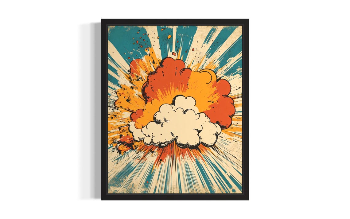 Bold Retro Comic Book Explosion Burst Teal Orange Pop Art Poster