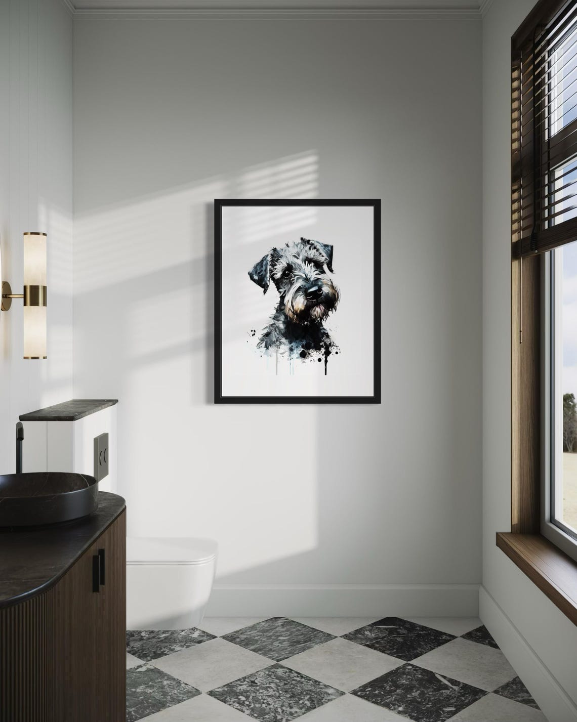Cesky Terrier Watercolor Portrait Silver Ink Splash Art Poster - Image 2