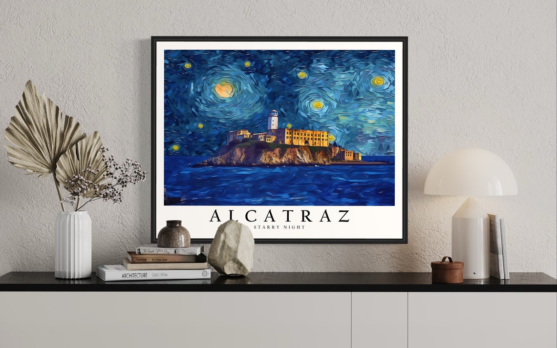 Alcatraz Island Starry Night Van Gogh Style Landmark Art Poster - Image 2