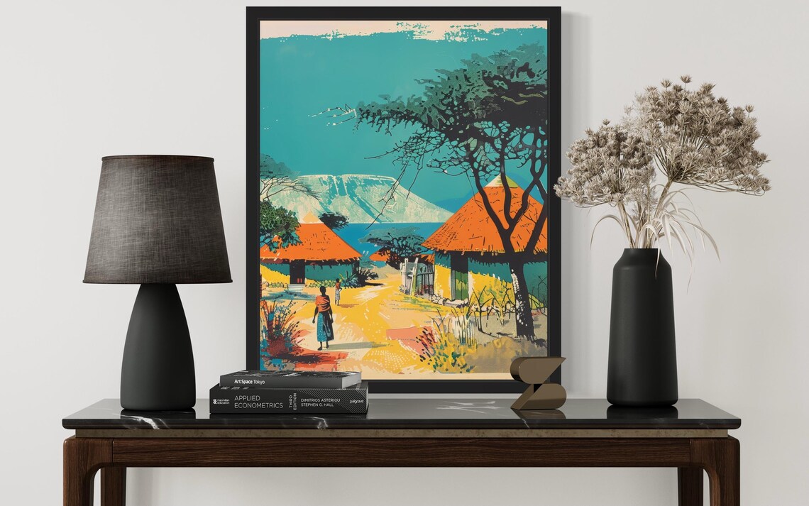 Africa Village Art Print Wall Art Poster Original Paint Artwork Artwork Decor - Image 2