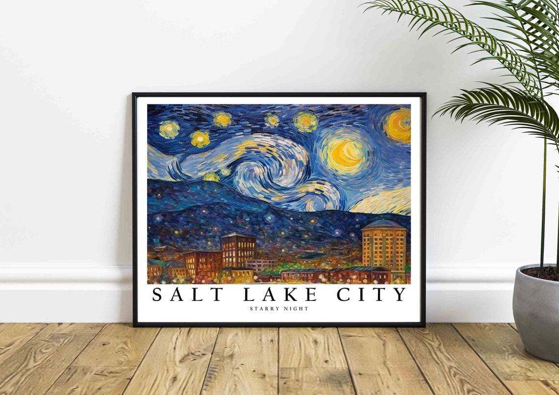 Salt Lake City Utah Starry Night Art Print Van Gogh Salt Lake City Poster Wall Art Original Salt Lake City Painting Decor - Image 4