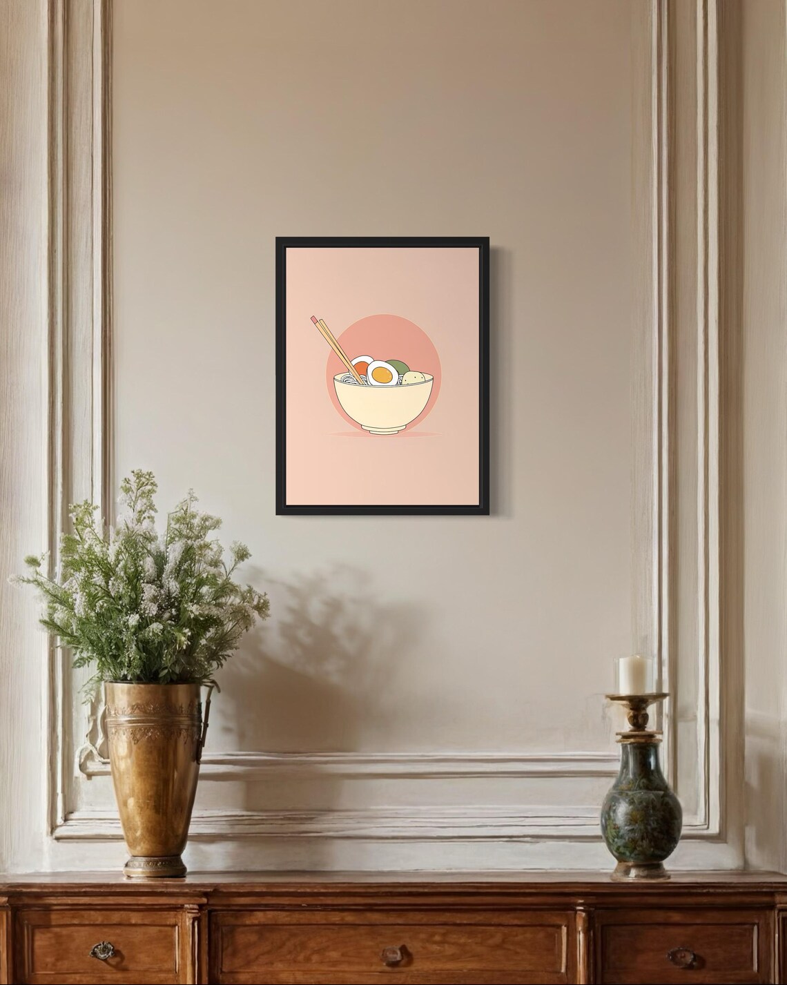 Ramen Bowl Chopsticks Minimal Food Illustration Blush Art Poster - Image 2
