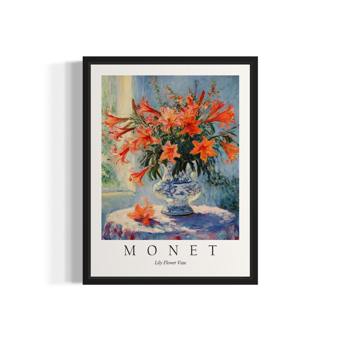 Orange Lilies in a Porcelain Vase Monet Style Bright Flower Poster