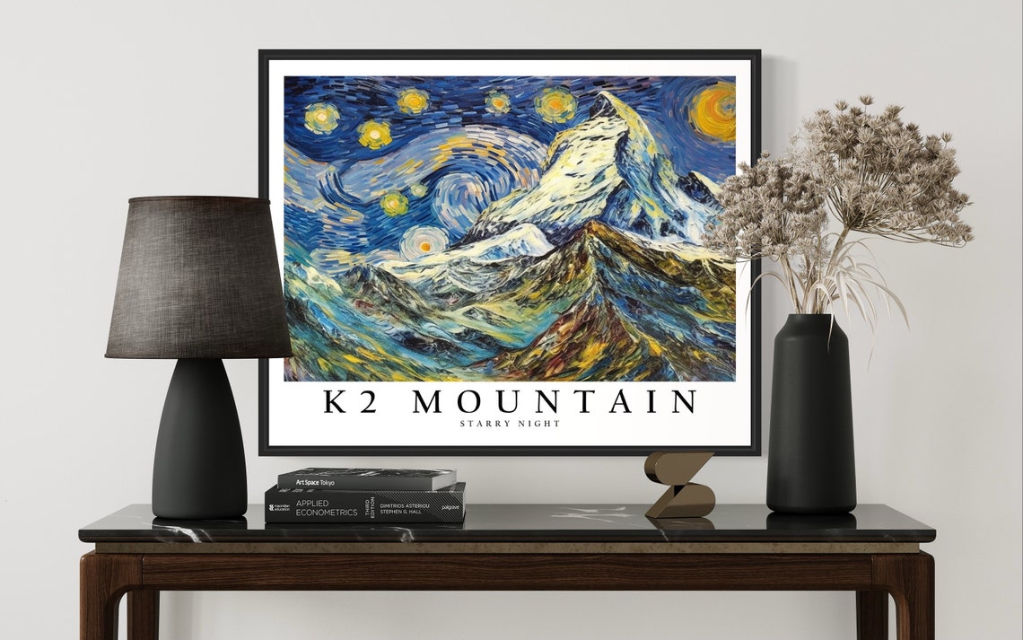 K2 Mountain Starry Night Art Print Van Gogh Style Poster Wall Art Original Painting Decor - Image 3