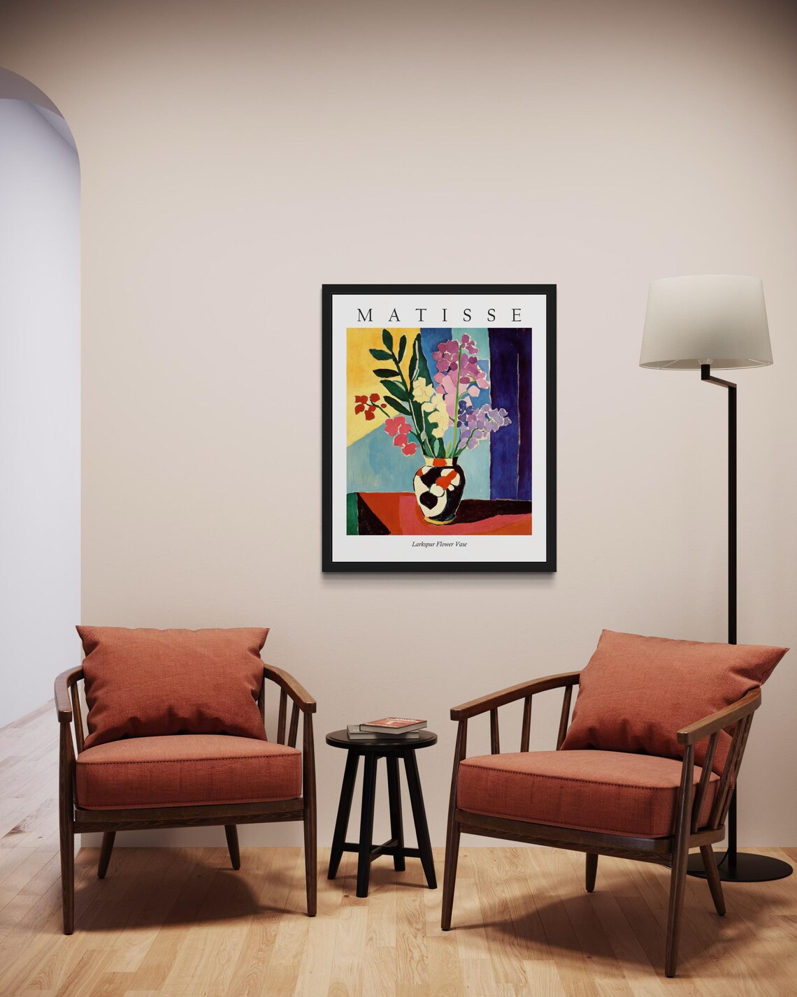 Larkspur Tall Blossom Spikes in Patterned Vase Matisse Style Poster - Image 2