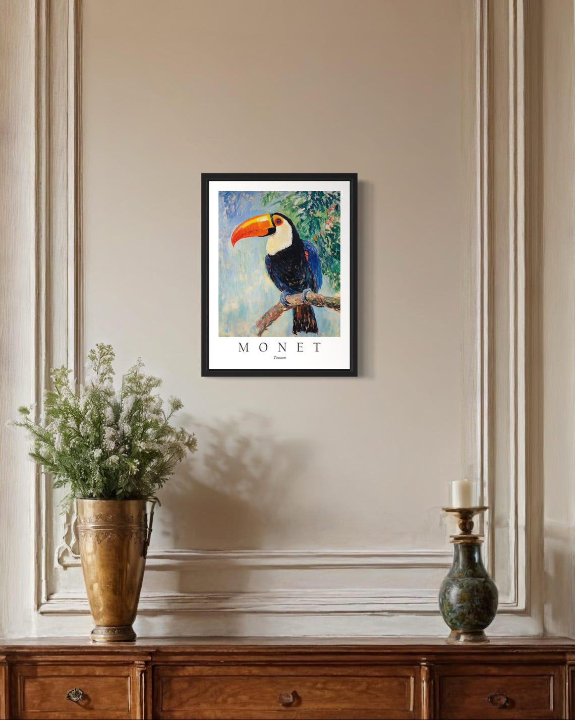 Toco Toucan with Bright Orange Beak on Branch Monet Style Bird Poster - Image 2