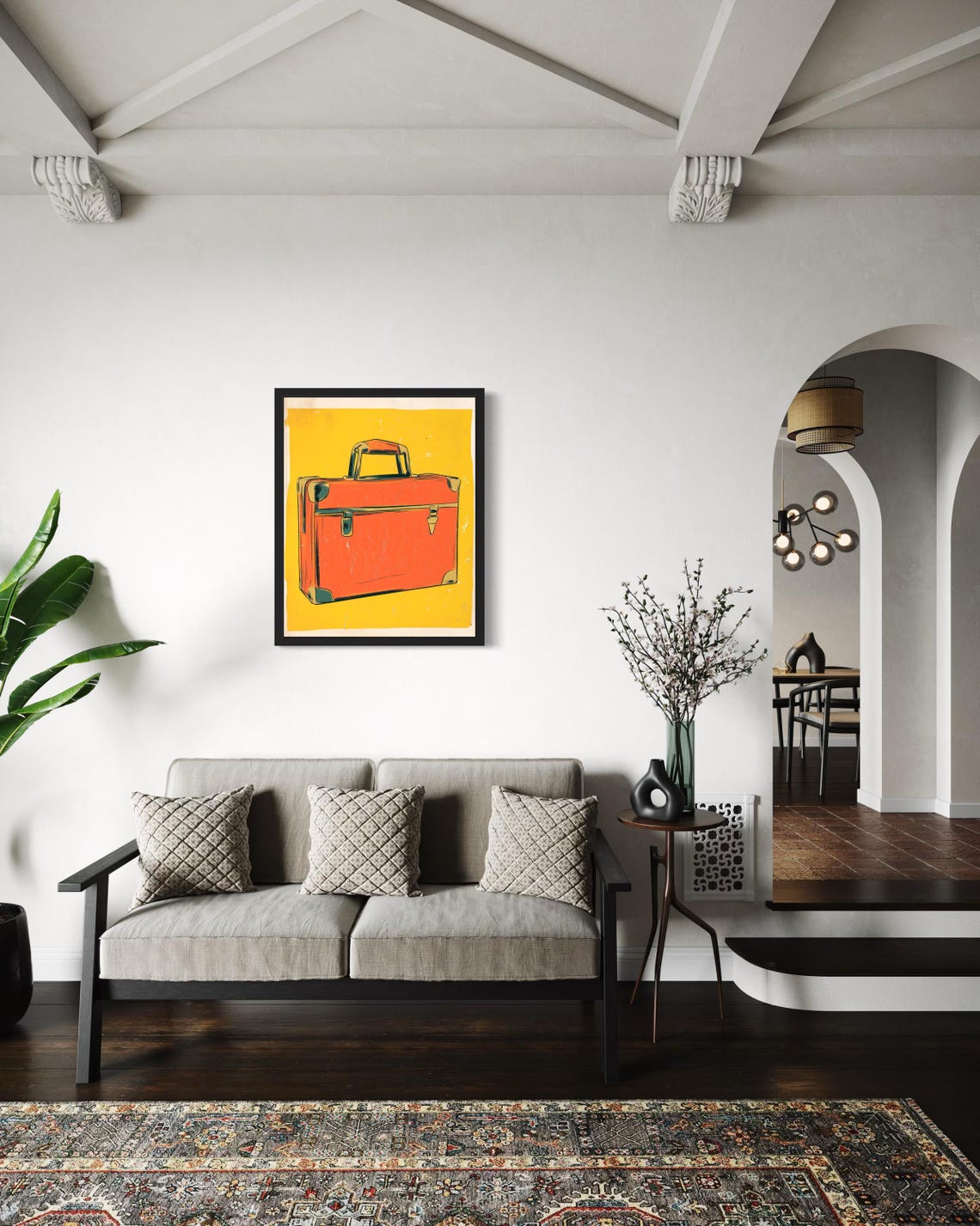 Vintage Orange Suitcase Retro Pop Art Print on Bright Yellow - Image 4