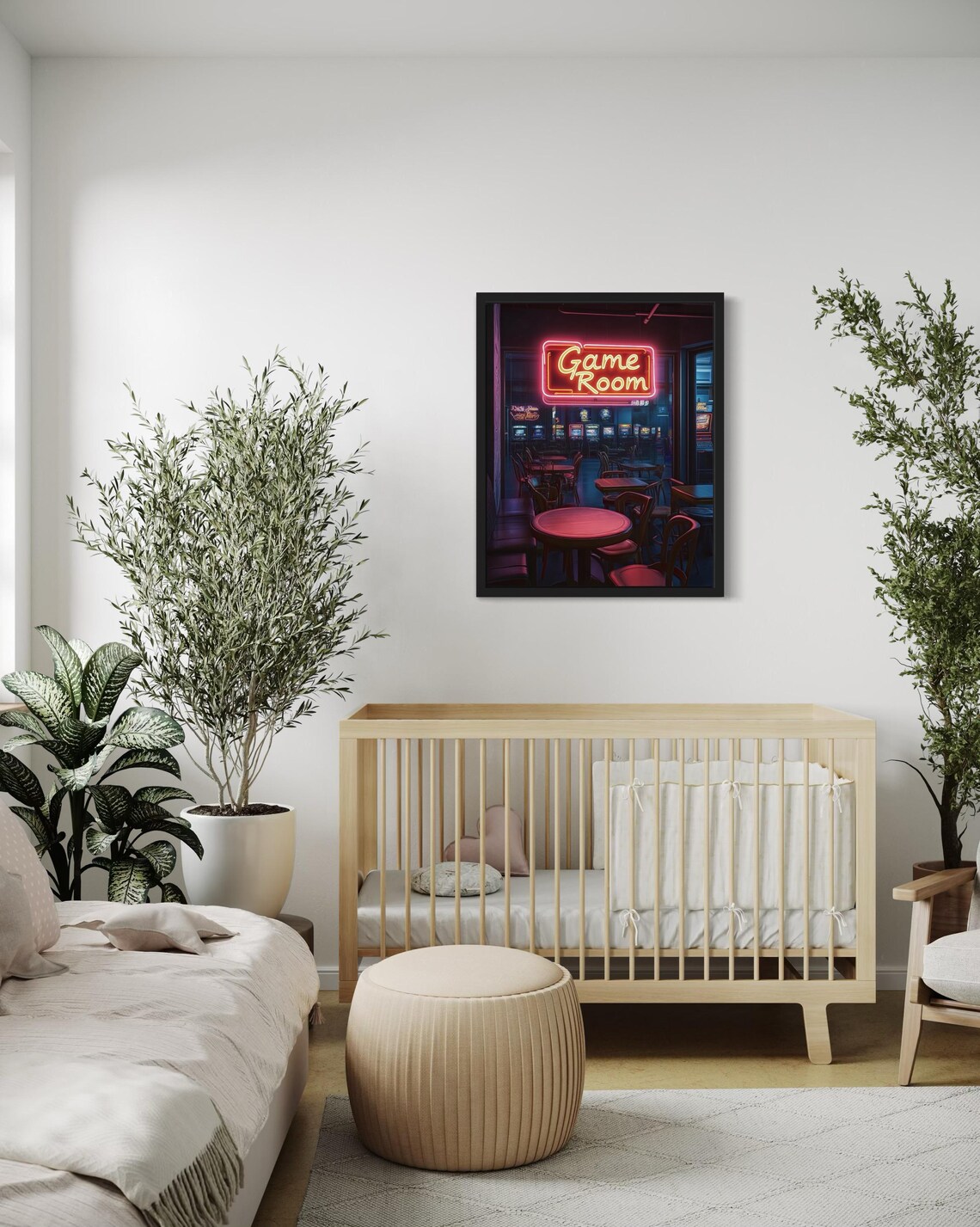 Moody Neon Game Room Sign in Dark Retro Arcade Interior Poster - Image 4