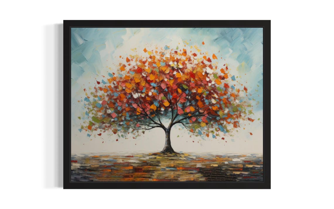 Colorful Autumn Tree with Falling Leaves Original Painting Poster
