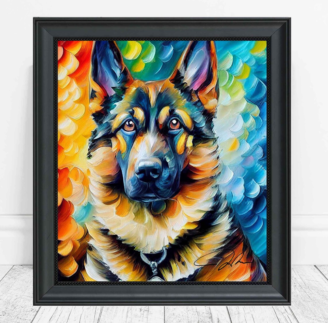 German Shepherd Dog Colorful Abstract Oil Portrait Art Poster