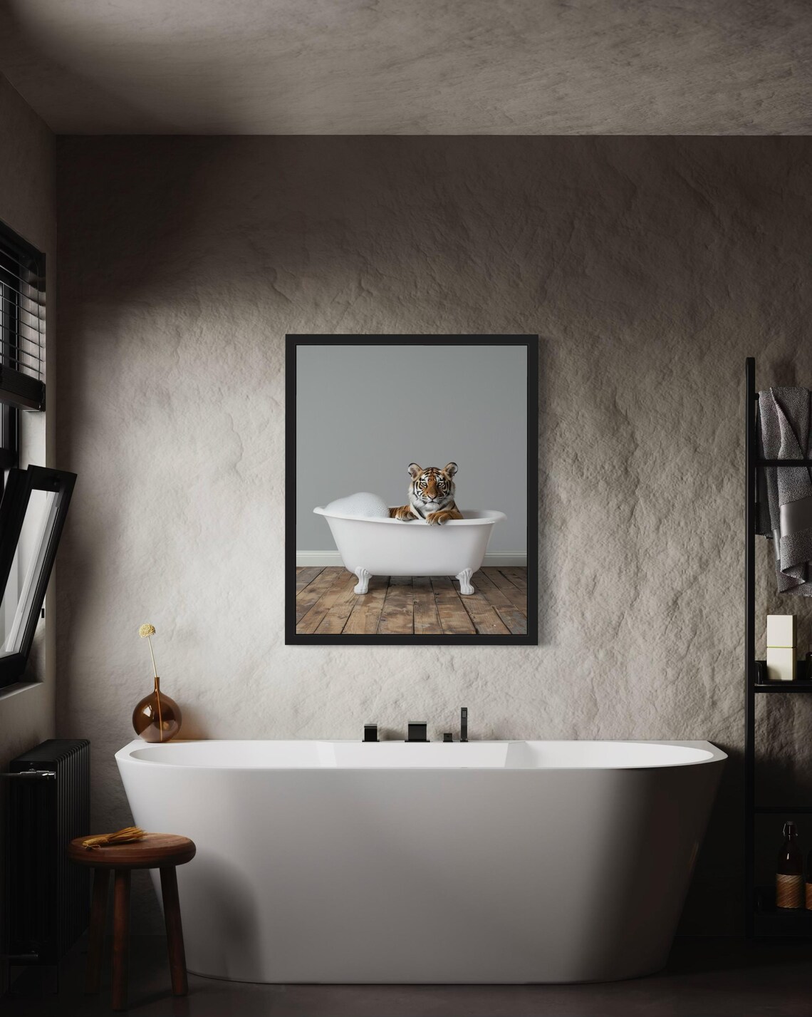 Tiger Cub with Paws Over a White Bubble Bath Tub Minimalist Photo Poster - Image 3