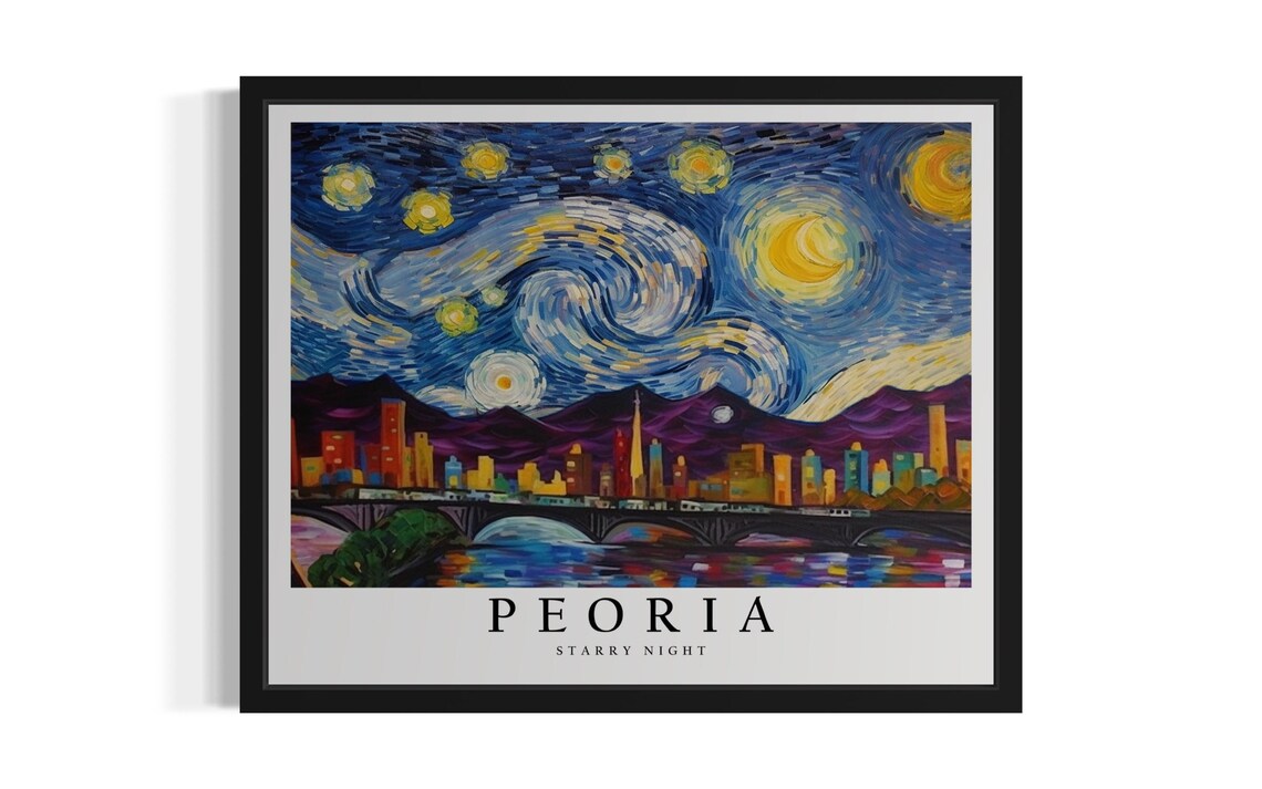 Peoria Arizona Starry Night Bridge Purple Mountains Art Poster