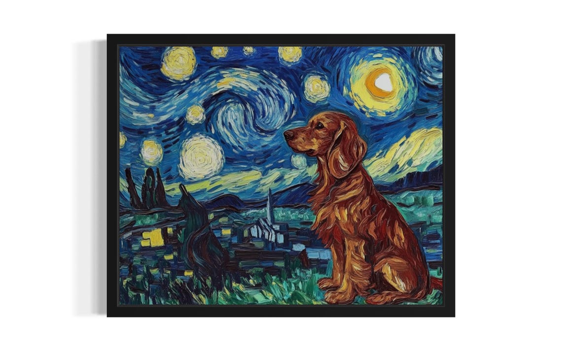 Irish Setter Starry Night Van Gogh Style Dog Portrait Poster