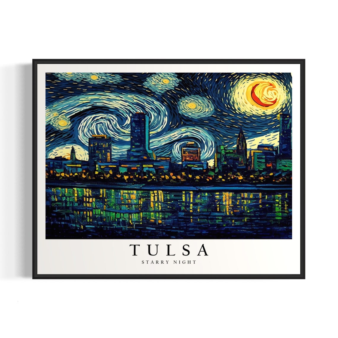 Tulsa Starry Night Van Gogh Style Skyline Poster Home Decor Gift