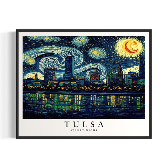 Tulsa Starry Night Van Gogh Style Skyline Poster Home Decor Gift