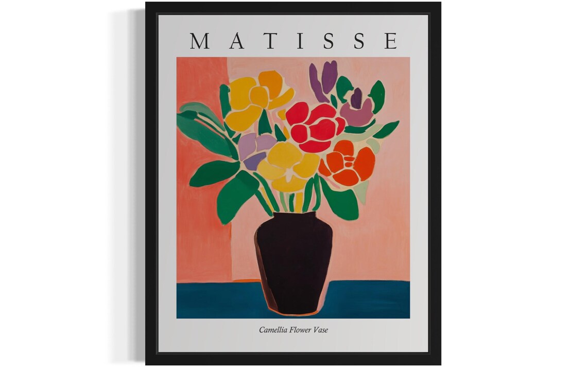 Matisse Style Camellia Flower Vase Lively Fauvist Still Life Poster
