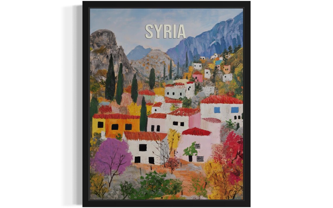 Syria Mountain Village Vintage Travel Poster Artwork Scenic View