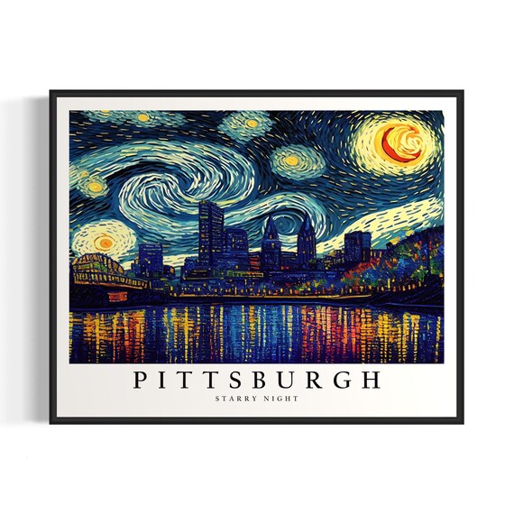 Pittsburgh Riverfront Skyline Van Gogh Starry Night City Poster