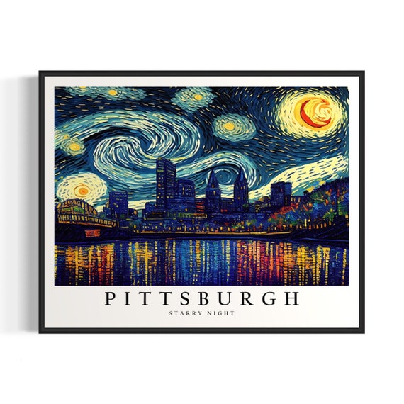 Pittsburgh Starry Night Art Print Van Gogh Pittsburgh Poster Wall Art Original Pittsburgh Painting Decor