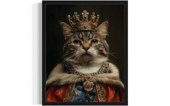 Tabby Cat Royal Portrait With Jeweled Crown And Ermine Robe Poster