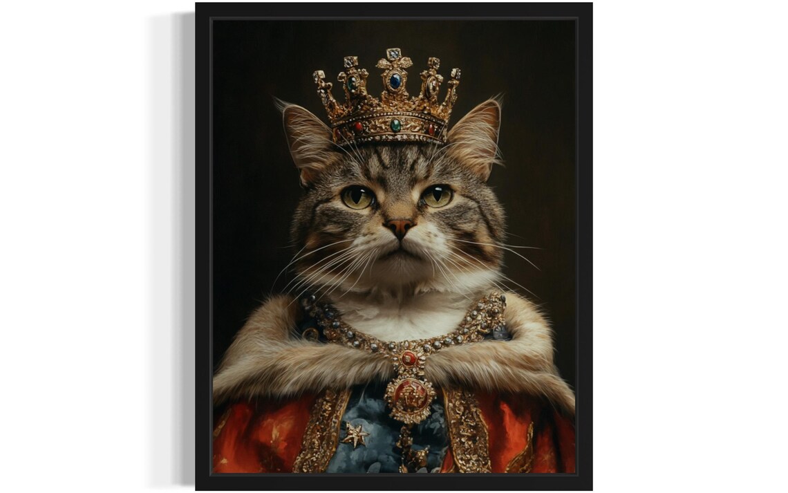 Tabby Cat Royal Portrait With Jeweled Crown And Ermine Robe Poster