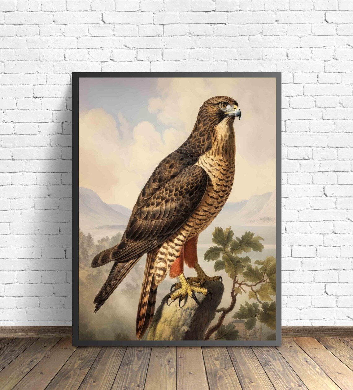 Red Tailed Hawk on a Mossy Stump Vintage Bird of Prey Poster - Image 2