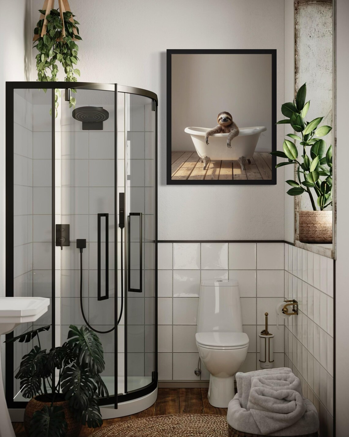 Sloth Lounging with Arms Over a Small White Tub Photo Poster - Image 4